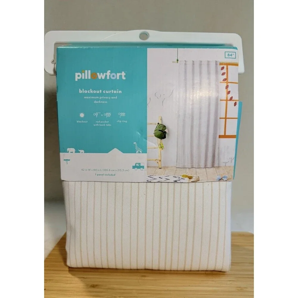 Pillowfort 42x84 Blackout Curtain Panel Beige Mini Stripe Kids Room Window